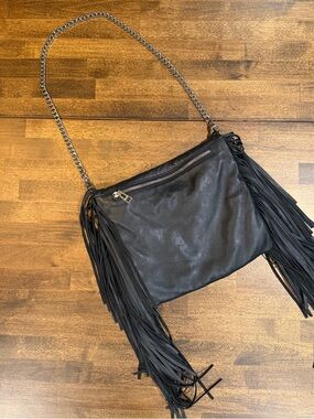 Zadig & Voltaire Rock Black Leather Fringe Purse Bag